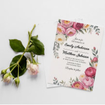 Roze Bloemen Boeket Huwelijksuitnodiging