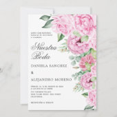 Roze Bloemen Boeket Nuestra Boda Spaanse bruiloft Kaart (Voorkant)
