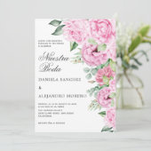 Roze Bloemen Boeket Nuestra Boda Spaanse bruiloft Kaart (Staand voorkant)