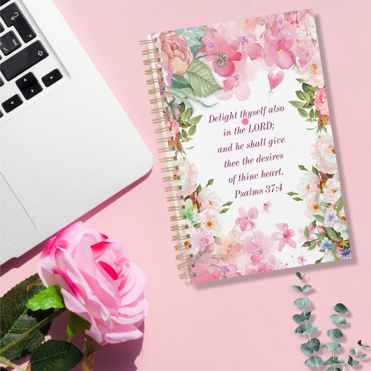 Roze bloemen boeket Psalmen 37:4 Planner