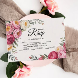 Roze Bloemen Boeket RSVP Kaarten Kaartje
