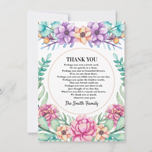 Roze Bloemen Boeket Sympathie Dank u kaart (Achterkant)