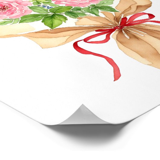 Roze Bloemen Boeket Waterverf Art Print (Hoek)