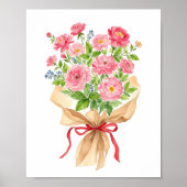 Roze Bloemen Boeket Waterverf Art Print (Voorkant)