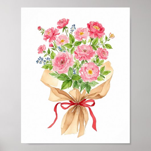 Roze Bloemen Boeket Waterverf Art Print (Voorkant)