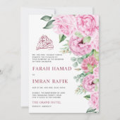 Roze Bloemen Boeket Wit Moslim Islamitisch Bruilof Kaart (Voorkant)