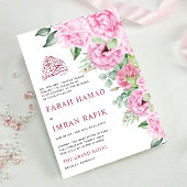 Roze Bloemen Boeket Wit Moslim Islamitisch Bruilof Kaart