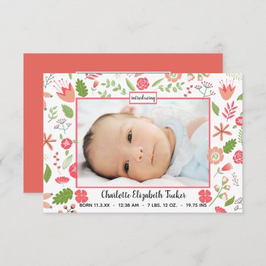Roze Bloemen Boeketten - 3x5 Geboorteaankondiging Aankondiging (Voorkant / Achterkant)