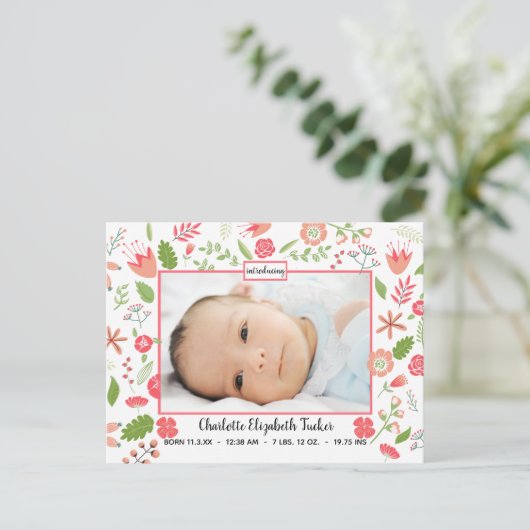 Roze Bloemen Boeketten - Geboorteaankondiging Brie Aankondigingskaart (Staand voorkant)