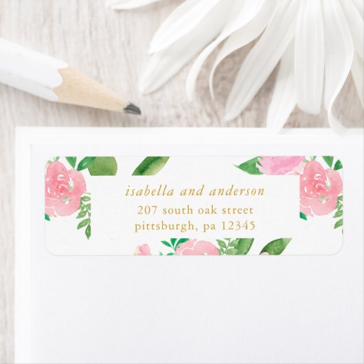 Roze Bloemen Boeketten Huwelijk Retour Adres Label (Insitu)