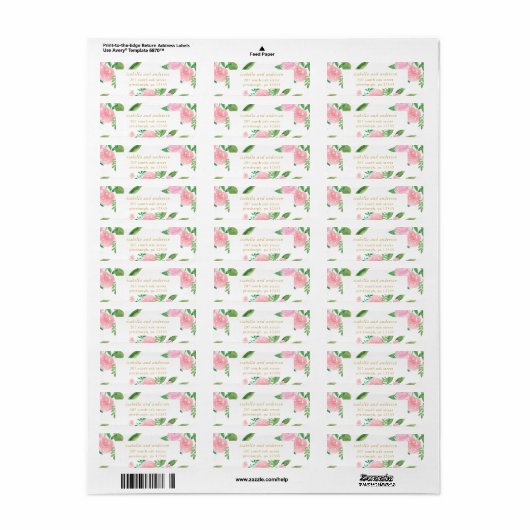 Roze Bloemen Boeketten Huwelijk Retour Adres Label (Full Sheet)
