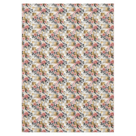 Roze Bloemen Boeketten op Gouden en Witte Pleinen Tafelkleed