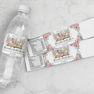 Roze bloemen boekomslag Bruiloft Bridal Shower Waterfles Etiket