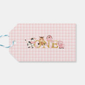 Roze Bloemen Boerderij 1e Verjaardag Cadeaulabel (Achterkant Horizontaal)