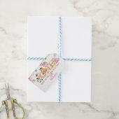 Roze Bloemen Boerderij 1e Verjaardag Cadeaulabel (Met Touw)