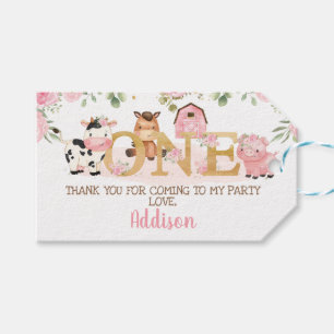 Roze Bloemen Boerderij 1e Verjaardag Cadeaulabel