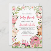 Roze Bloemen Boerderij Barnyard Baby shower Kaart (Voorkant)