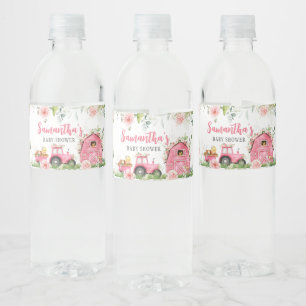 Roze Bloemen Boerderij Barnyard Baby shower Waterfles Etiket