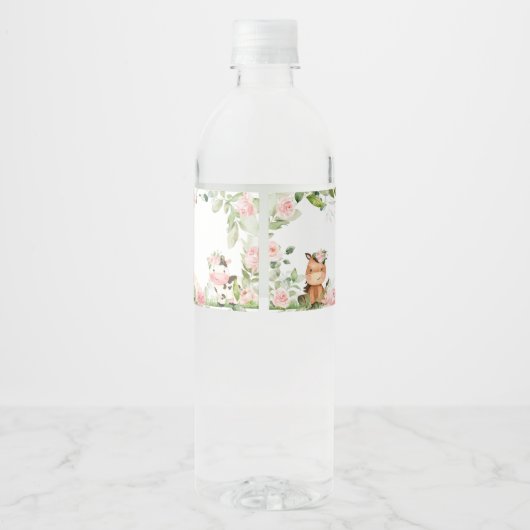 Roze Bloemen Boerderij Barnyard Baby shower Waterfles Etiket (Achterkant)