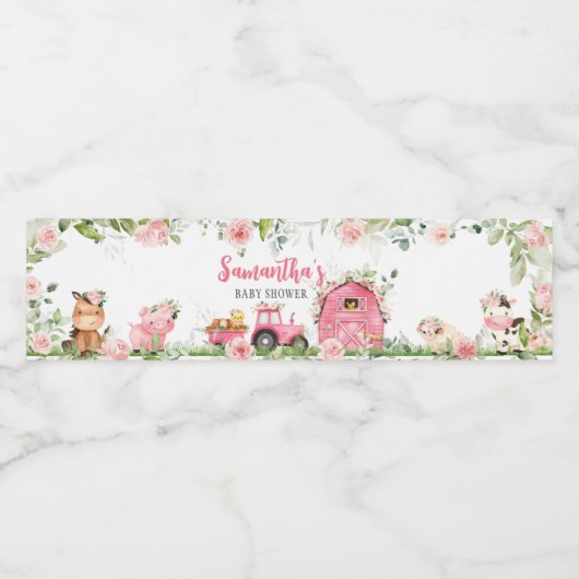 Roze Bloemen Boerderij Barnyard Baby shower Waterfles Etiket (Enkel label)