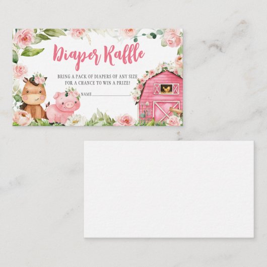 Roze Bloemen Boerderij Barnyard Luier Raffle Informatiekaartje (Voorkant / Achterkant)