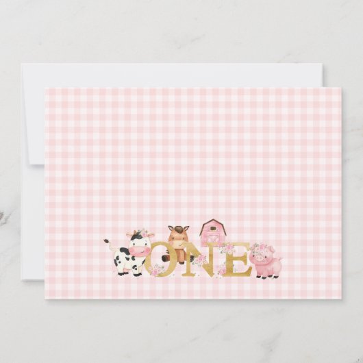 Roze Bloemen Boerderij Goud Een Eerste Verjaardag Kaart (Achterkant)