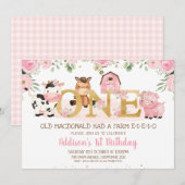 Roze Bloemen Boerderij Goud Een Eerste Verjaardag Kaart (Voorkant / Achterkant)