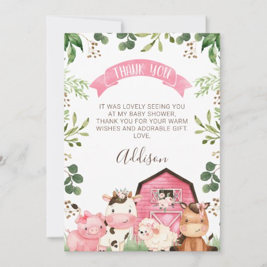 Roze Bloemen Boerderij Schuur Baby shower Dank u k Kaart (Voorkant)
