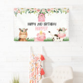 Roze Bloemen Boerderij Verjaardagsfeestbanner Spandoek (Insitu)