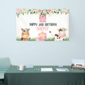 Roze Bloemen Boerderij Verjaardagsfeestbanner Spandoek (Beurs)