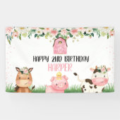Roze Bloemen Boerderij Verjaardagsfeestbanner Spandoek (Horizontaal)
