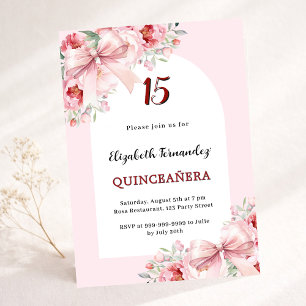 Roze bloemen bogen boog luxe Quinceanera Kaart