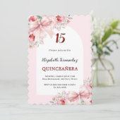 Roze bloemen bogen boog Quinceanera geschulpte Kaart (Staand voorkant)