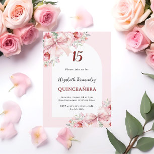 Roze bloemen bogen boog Quinceanera Kaart