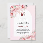 Roze bloemen bogen boog Sweet 16 Kaart (Voorkant)