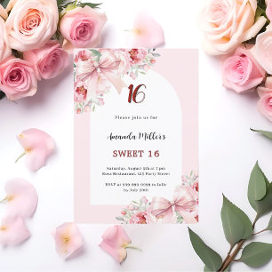 Roze bloemen bogen boog Sweet 16 Kaart