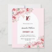 Roze bloemen bogen boog Sweet 16 uitnodiging (Voorkant)