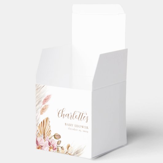 Roze Bloemen Bohemian Pampas Grass | BABY SHOWER Bedankdoosjes (Geopend)