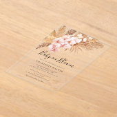 Roze Bloemen Boho Baby in Bloom Pampas Grass Showe Acryl Uitnodigingen (Laagn)