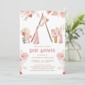Roze Bloemen Boho Beach Arbor Foto Baby shower Kaart (Staand voorkant)