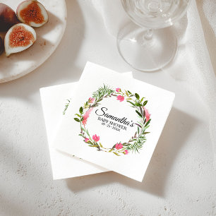 Roze Bloemen Boho Bloemenkrans Baby Shower Servet