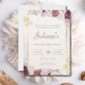 Roze Bloemen Boho Elegant 50ste Verjaardagsfeest Kaart