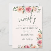 Roze Bloemen Boho Elegant 70ste Verjaardagsfeest Kaart (Voorkant)