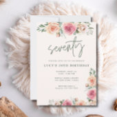Roze Bloemen Boho Elegant 70ste Verjaardagsfeest Kaart