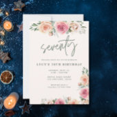 Roze Bloemen Boho Elegant 70ste Verjaardagsfeest Kaart