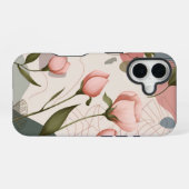 Roze bloemen, Boho patroon iPhone 16 Hoesje (Achterkant horizontaal)