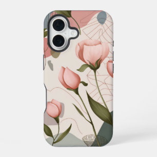 Roze bloemen, Boho patroon iPhone 16 Hoesje