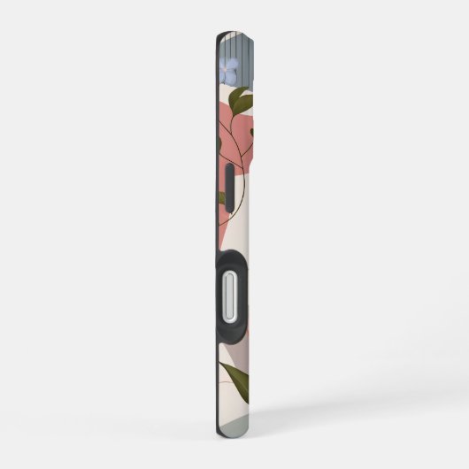 Roze bloemen, Boho patroon iPhone 16 Hoesje (Rechterkant)