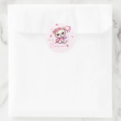 Roze Bloemen Boho Teddy Bear Meisje Baby shower Ronde Sticker (Tas)