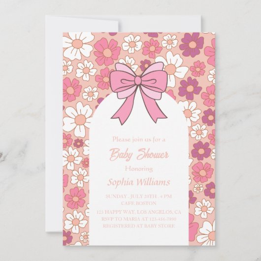 Roze Bloemen Boog Baby shower – Meisje Baby shower Kaart (Voorkant)